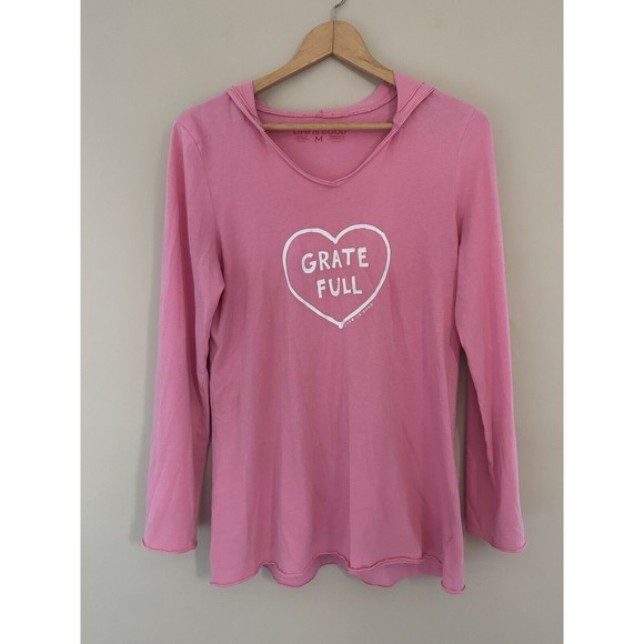 Life Is Good Womens Hooded Top Size M Pink "Grate Full" Basics Roll Hem Hoodie - Picture 1 of 7